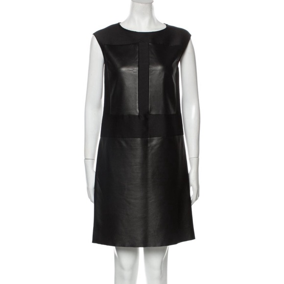 Agnona Dresses & Skirts - New Agnona Black Bateau Neckline Mini Dress w leather panels US4, IT40